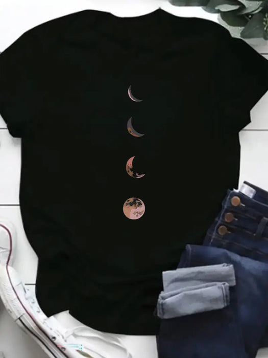 Camiseta negra de talla grande para hombre y mujer con estampado de fases lunares - Quierox - Tienda Online
