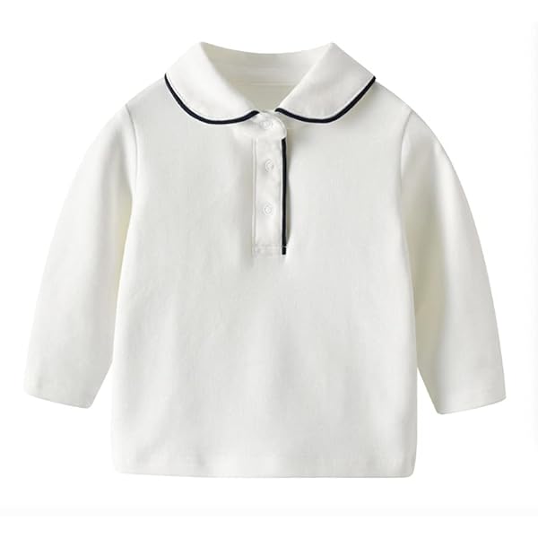 Camiseta polo de algodón de manga larga con cuello y solapa blanca para bebés - Quierox - Tienda Online
