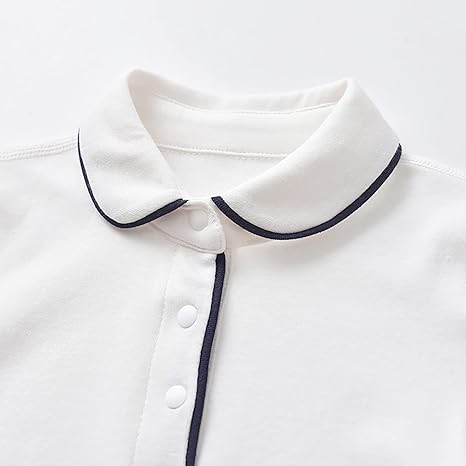 Camiseta polo de algodón de manga larga con cuello y solapa blanca para bebés - Quierox - Tienda Online