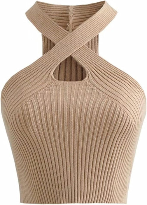 Camiseta sin mangas con cuello halter para mujer de punto acanalado - Quierox - Tienda Online