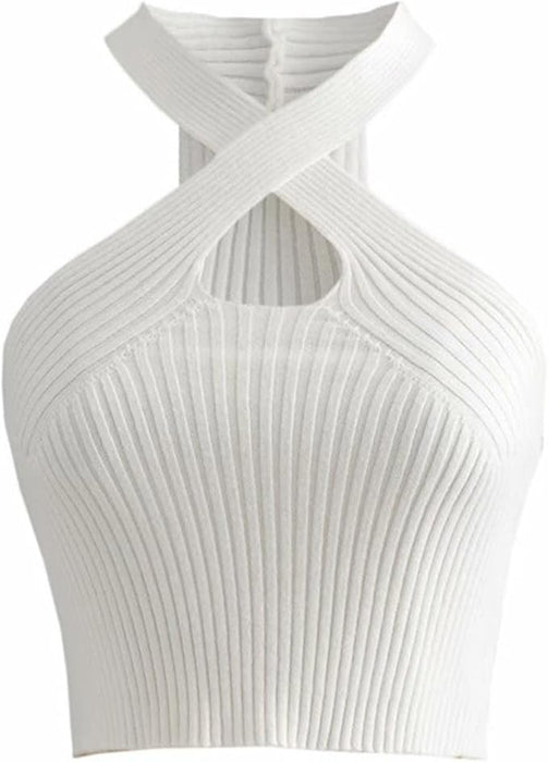 Camiseta sin mangas con cuello halter para mujer de punto acanalado - Quierox - Tienda Online