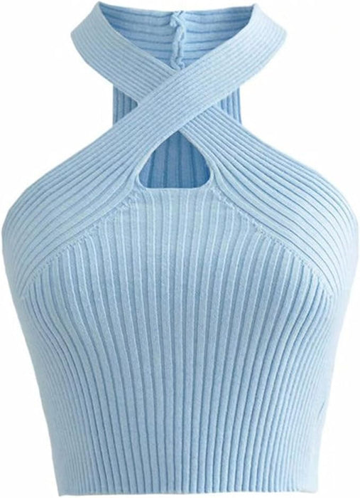 Camiseta sin mangas con cuello halter para mujer de punto acanalado - Quierox - Tienda Online