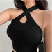 Camiseta sin mangas con cuello halter para mujer de punto acanalado - Quierox - Tienda Online