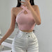 Camiseta sin mangas con cuello halter para mujer de punto acanalado - Quierox - Tienda Online