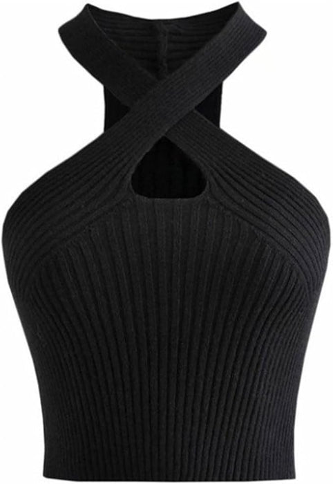 Camiseta sin mangas con cuello halter para mujer de punto acanalado - Quierox - Tienda Online