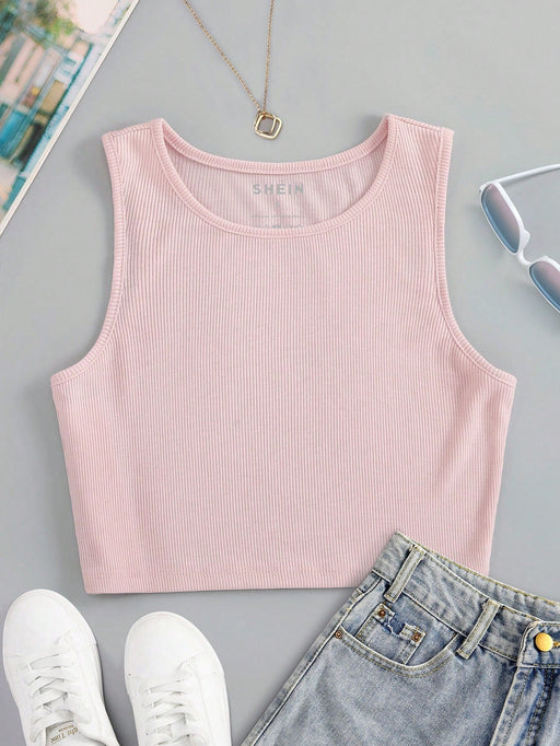 Camiseta sin mangas de punto acanalado corta unicolor - Quierox - Tienda Online