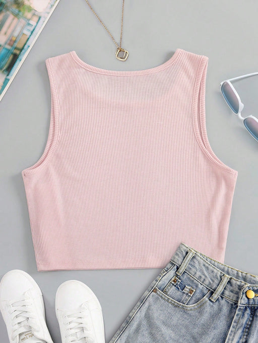 Camiseta sin mangas de punto acanalado corta unicolor - Quierox - Tienda Online