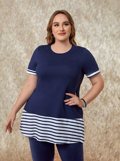 Camiseta y leggings a rayas SHEIN LUNE Plus - Quierox - Tienda Online