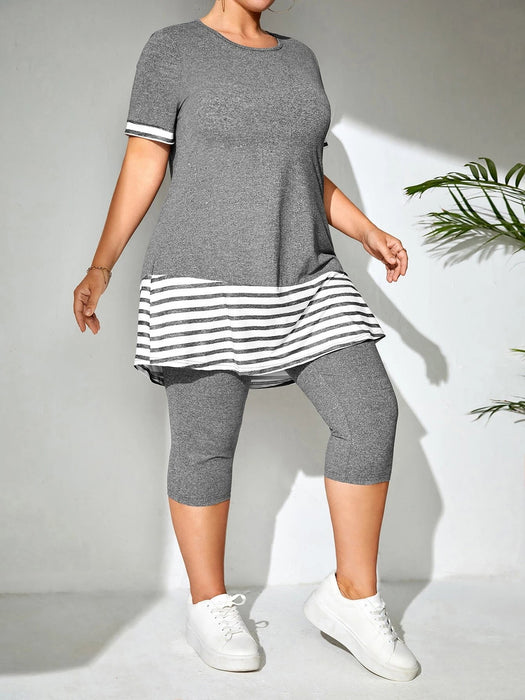 Camiseta y leggings a rayas SHEIN LUNE Plus - Quierox - Tienda Online