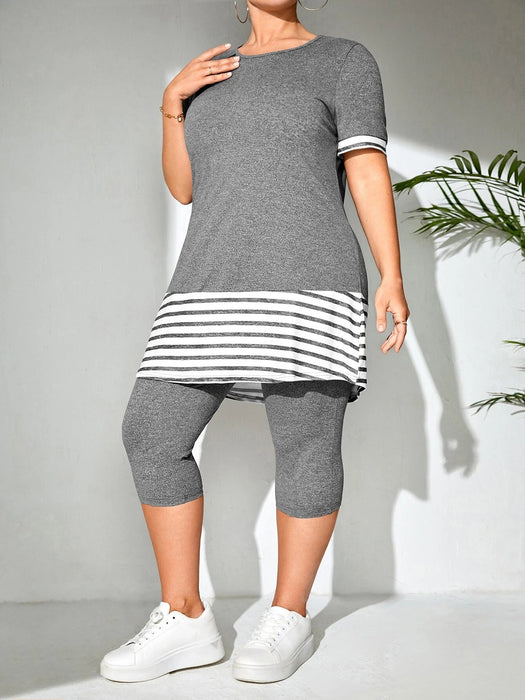 Camiseta y leggings a rayas SHEIN LUNE Plus - Quierox - Tienda Online