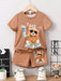 Camiseta y pantalones cortos con gráfico de oso y letra para niño pequeño - Quierox - Tienda Online