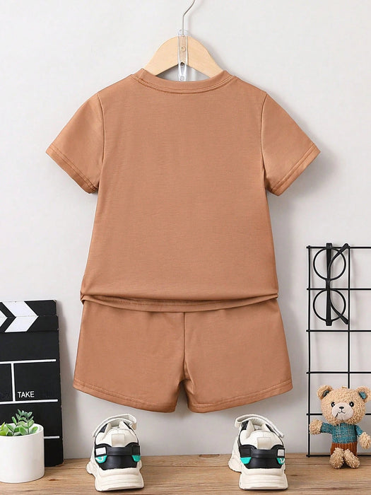 Camiseta y pantalones cortos con gráfico de oso y letra para niño pequeño - Quierox - Tienda Online