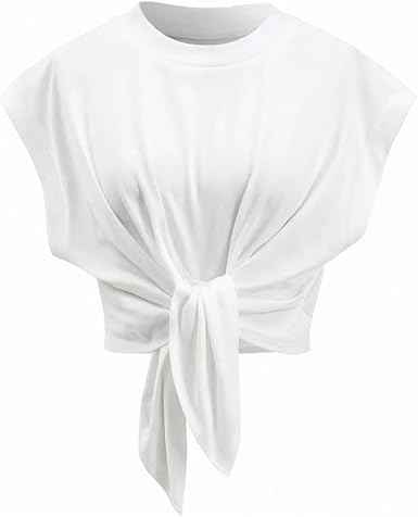 Camisetas cortas para mujer, manga casquillo, con lazo frontal, color liso - Quierox - Tienda Online