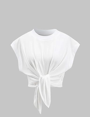 Camisetas cortas para mujer, manga casquillo, con lazo frontal, color liso - Quierox - Tienda Online
