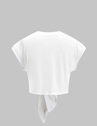 Camisetas cortas para mujer, manga casquillo, con lazo frontal, color liso - Quierox - Tienda Online