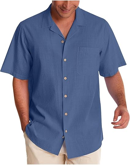 Camisetas de manga corta con botones para hombre, de algodón, casual, para trabajo - Quierox - Tienda Online