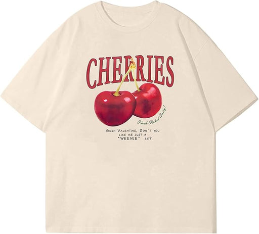 Camisetas gráficas de gran tamaño Pairxily, camisa vintage de cereza para mujer - Quierox - Tienda Online