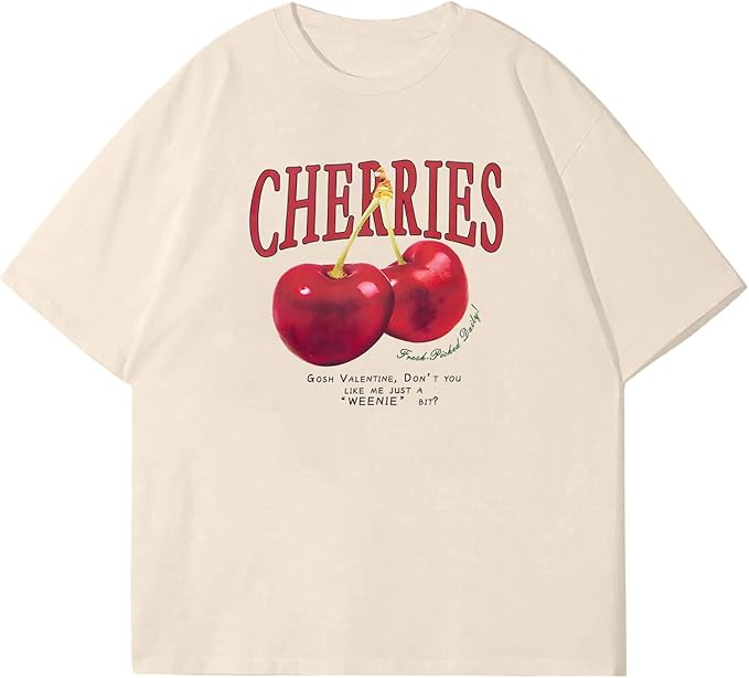 Camisetas gráficas de gran tamaño Pairxily, camisa vintage de cereza para mujer - Quierox - Tienda Online