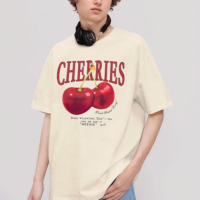 Camisetas gráficas de gran tamaño Pairxily, camisa vintage de cereza para mujer - Quierox - Tienda Online