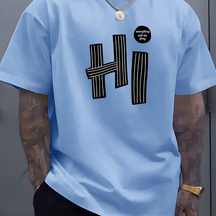 Camisetas para Hombre con Estampado de Letras "hi", Diseño de Patrón Novedoso - Quierox - Tienda Online