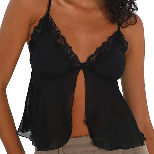 Camisola sexy de encaje con tirantes delgados sin mangas con cuello en V sexy ajustada - Quierox - Tienda Online