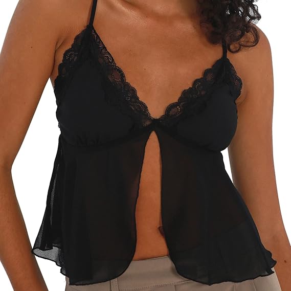 Camisola sexy de encaje con tirantes delgados sin mangas con cuello en V sexy ajustada - Quierox - Tienda Online