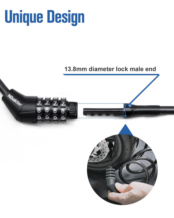 Candado de bicicleta NDakter, con cable, de alta seguridad (negro, 1,2 m de largo, 0,81 cm de diámetro) - Quierox - Tienda Online