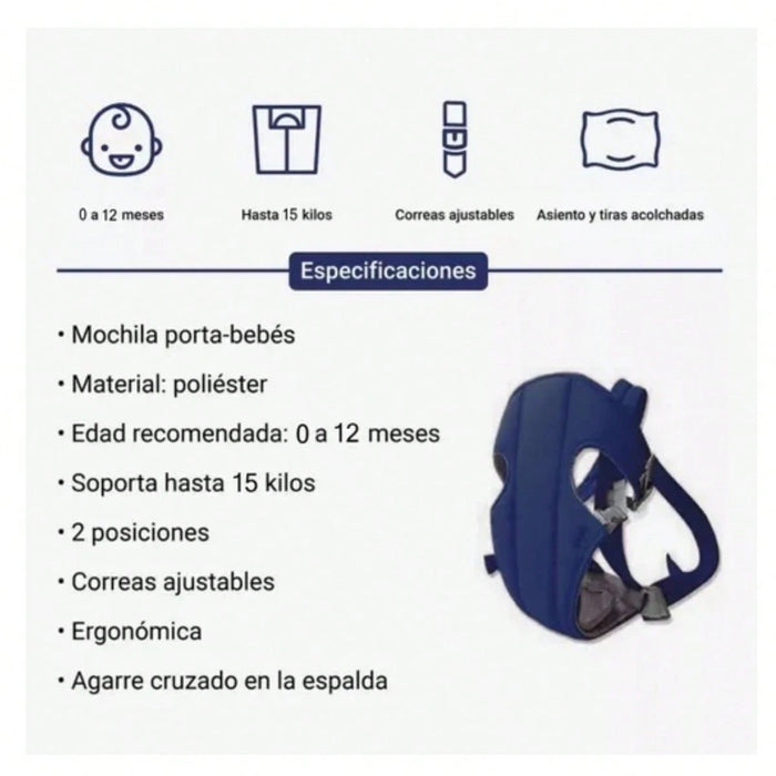 Cangurera Mochila Porta Bebe Ergonómica 3 en 1 Azul - Quierox - Tienda Online