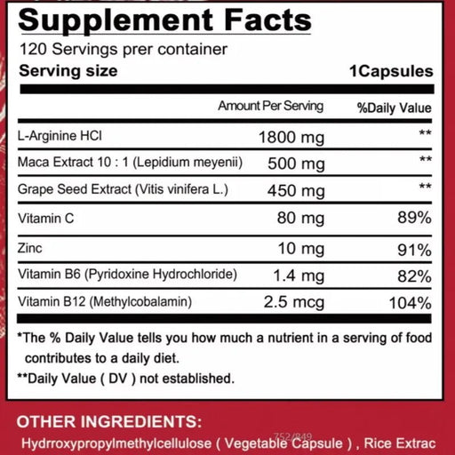 Cápsulas De Raíz De Maca De 5000 Mg + L - arginina, Vitaminas B6 + B12, Opc Y Zinc - Quierox - Tienda Online