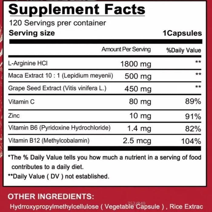 Cápsulas De Raíz De Maca De 5000 Mg + L - arginina, Vitaminas B6 + B12, Opc Y Zinc - Quierox - Tienda Online