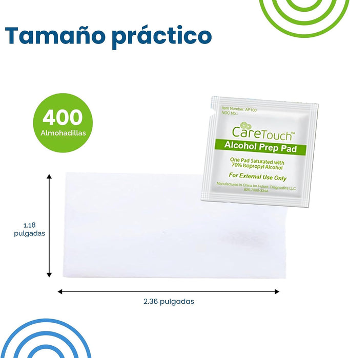 Care Touch Almohadillas de preparación estériles con alcohol, tamaño mediano, 2-ply – 400 Toallitas - Quierox - Tienda Online