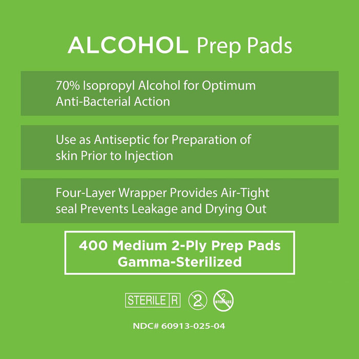 Care Touch Almohadillas de preparación estériles con alcohol, tamaño mediano, 2-ply – 400 Toallitas - Quierox - Tienda Online
