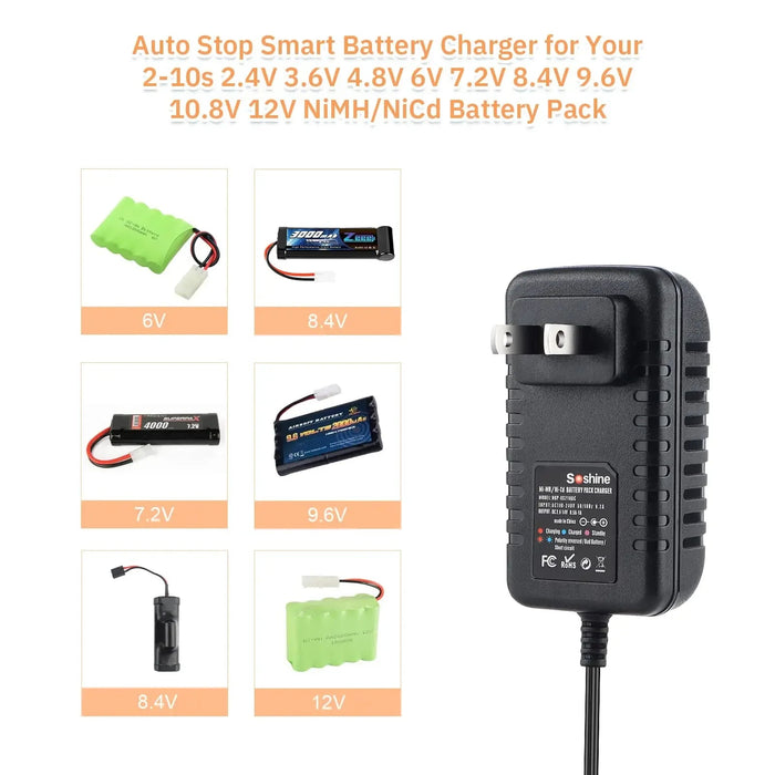 Cargador de batería Soshine RC para 4,8 V 7,2 V 8,4 V 9,6 V NiMH/NiCD - Quierox - Tienda Online