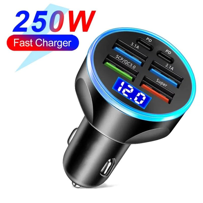 Cargador de coche de 6 puertos con carga rápida PD QC3.0 - Quierox - Tienda Online