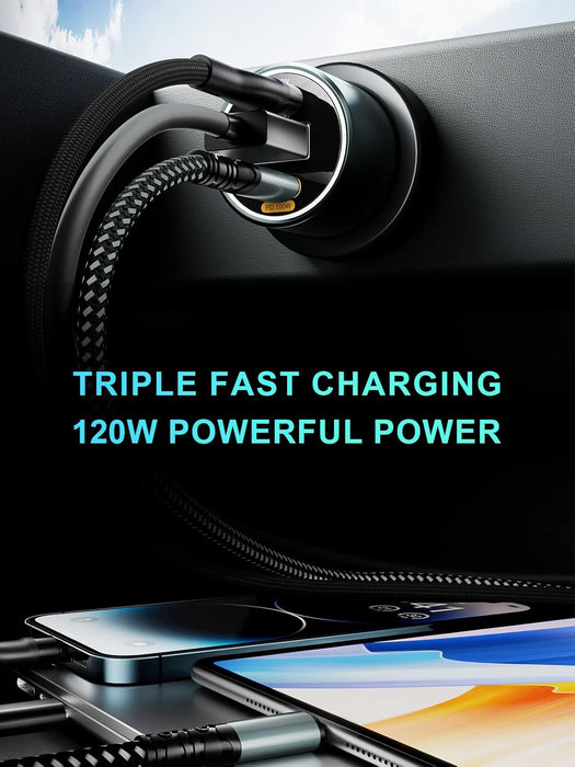 Cargador de coche USB C de 120 W, totalmente metálico, PD3.0, 100 W/20 W + 18 W de 3 puertos - Quierox - Tienda Online