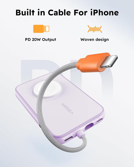 Cargador portátil VEGER para iPhone con cable integrado, mini batería externa de 10000 mAh - Quierox - Tienda Online