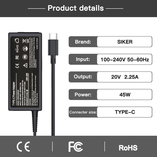Cargador USB C SiKER de 45 W para Chromebook, para con HP Chromebook - Quierox - Tienda Online