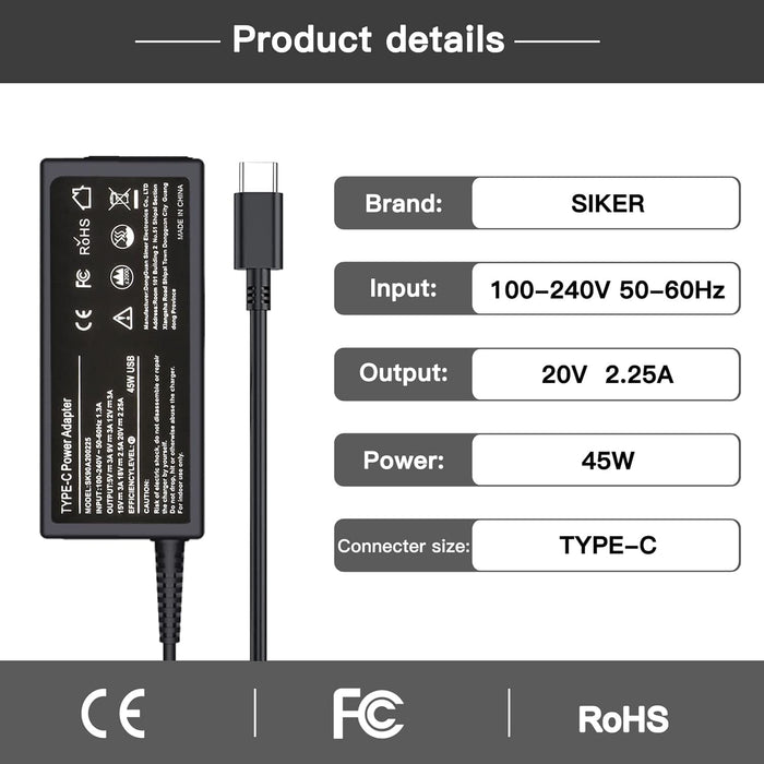 Cargador USB C SiKER de 45 W para Chromebook, para con HP Chromebook - Quierox - Tienda Online