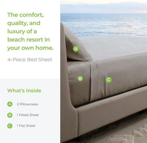 Cariloha Resort - Juego de sábanas de 4 piezas de satén | Material de viscosa - Quierox - Tienda Online