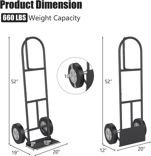 Carretilla de mano para transportar cajas con ruedas de 25 cm, carga doble de 300 kg, 51 x 48 x 132 cm - Quierox - Tienda Online
