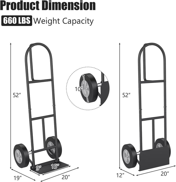 Carretilla de mano para transportar cajas con ruedas de 25 cm, carga doble de 300 kg, 51 x 48 x 132 cm - Quierox - Tienda Online