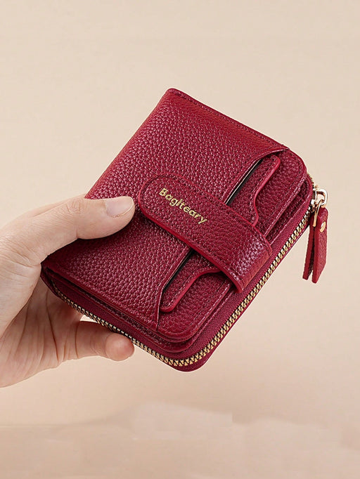 Cartera mini de mujer de unicolor con textura de litchi, con cierre a presión - Quierox - Tienda Online