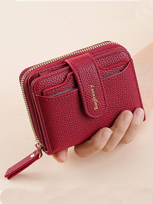 Cartera mini de mujer de unicolor con textura de litchi, con cierre a presión - Quierox - Tienda Online