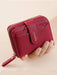 Cartera mini de mujer de unicolor con textura de litchi, con cierre a presión - Quierox - Tienda Online