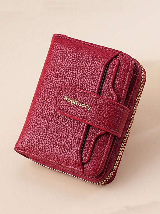 Cartera mini de mujer de unicolor con textura de litchi, con cierre a presión - Quierox - Tienda Online
