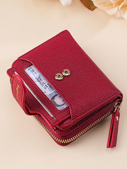 Cartera mini de mujer de unicolor con textura de litchi, con cierre a presión - Quierox - Tienda Online