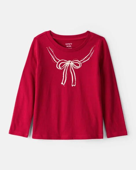 Carters Camiseta de manga larga con estampado de lazo para niña pequeña - Roja - Quierox - Tienda Online