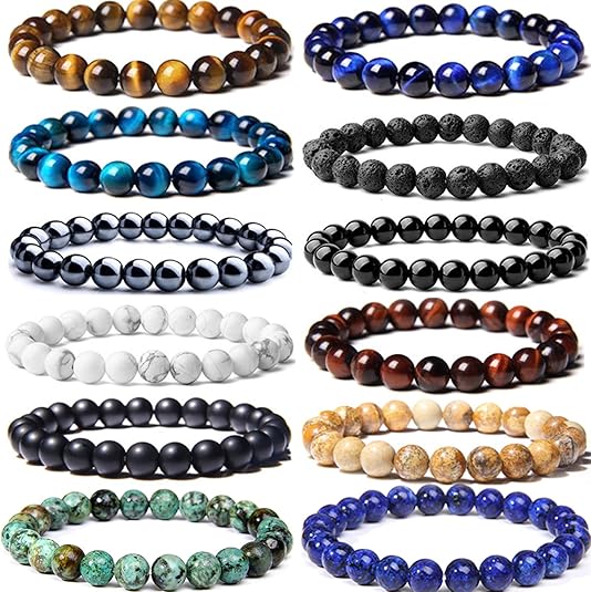 CASDAN - 12 piezas de pulseras de cuentas de piedras preciosas semipreciosas - Quierox - Tienda Online