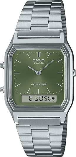 Casio Reloj vintage retro moderno color oliva AQ230A - 3A - Quierox - Tienda Online