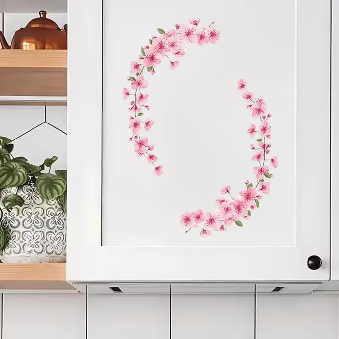 1 Adhesivo de pared de melocotón, Adhesivo de vidrio - Calcomanía autoadhesiva de PVC floral